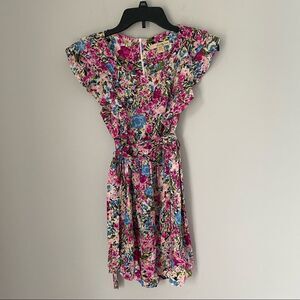 Twenty One Scoop Neck Colorful Floral Ruffle Sleeve Mini Dress